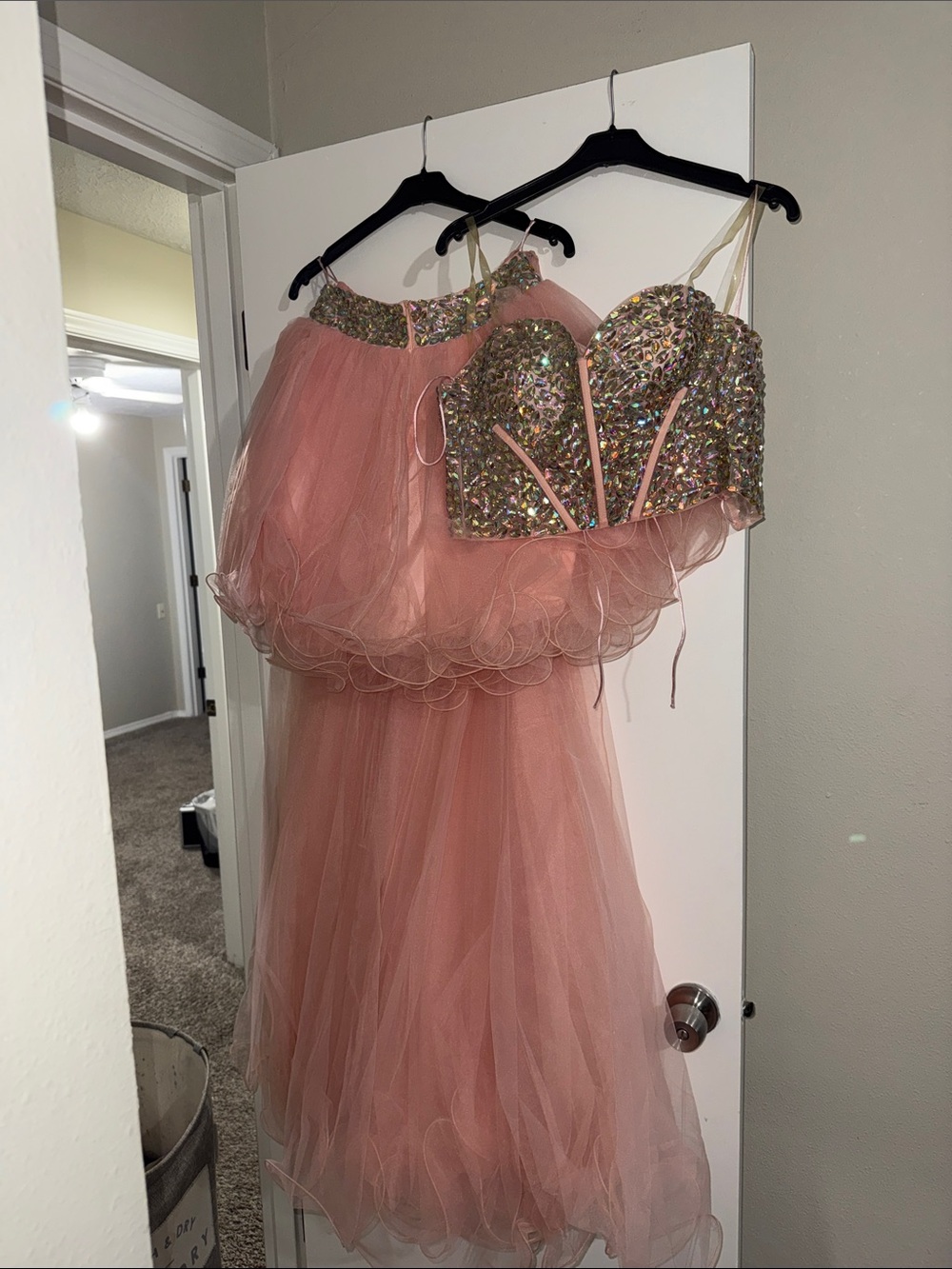 Women's Pink Iridescent Sequin Two-Piece Tulle Dress